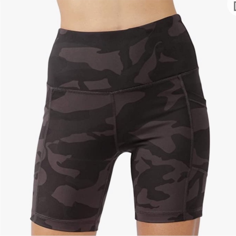 YOGALICIOUS LUX Black Green Camo High Waisted Pocket Active Workout Shorts Sz XS